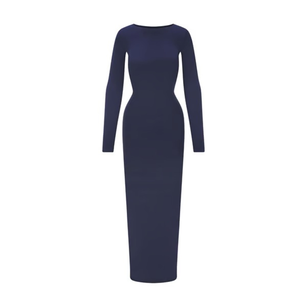 SKIMS FITS EVERYBODY CREWNECK LONG SLEEVE DRESS NAVY